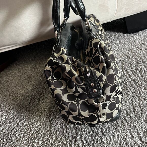 Coach Ashley Signature Logo Satchel Handbag Purse F15440 Black Leather Sateen - Picture 4 of 11